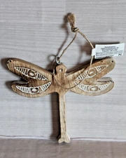 Wooden Carved Dragonfly Christmas Ornament NEW