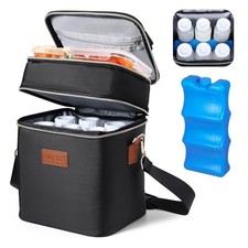 PIIOSER Breastmilk Cooler Bag with Ice Pack Fits 6 Baby Bottles Up to 9 Ounce, I