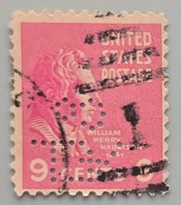 US 9¢ William Henry Harrison Stamp PERFIN AEL Co Used Bureau Issue