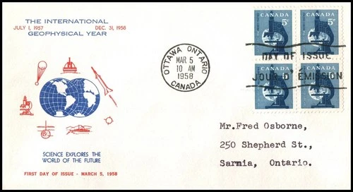 Canada FDC - 1958 - International Geophysical Year, Scott# 376, Unknown Cover