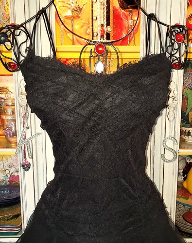 Vintage Betsey Johnson New York 90s Black Lace Mesh Coquette Midi Slip Dress S - Picture 6 of 15