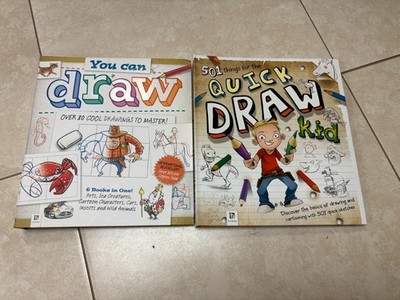 2 spiral-bound DRAWING books for kids: 80 Learn to Draw, 501 Quick Draw Lessons