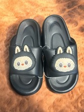 Black Unisex Slide Sandals Cartoon Accents Synthetic Slip On Lightweight