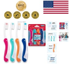 Ergonomic Portable Travel Toothbrushes - Medium Bristle 4-Pack with Covers