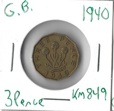 Coin Great Britain 3 Pence 1940 KM849, George VI