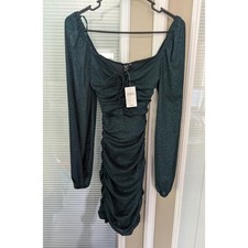 Winsor Glamorous Moves Hunter Green Glitter Sexy Long Sleeve Mini Dress Size S