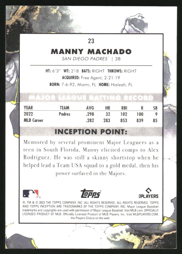 B5301- 2023 Topps Inception Green #23 Manny Machado - NM-MT - Image 2 of 2