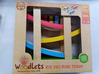 Woodlets Zig Zag Race Track Imagination Runs Wild Includes 3 Colorful Wooden 