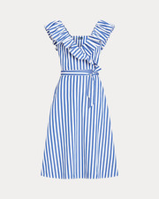 NWT Polo Ralph Lauren Striped Ruffled Cotton Mini in Blue White Wrap Dress 4