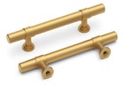 HOMDIY 10 Pack Matte Gold Cabinet Handles 3” Hole Centers Brushed Brass Pulls
