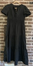 Quince Tiered Maxi Short Sleeve Dress Women’s Medium Black 100% Organic Cotton