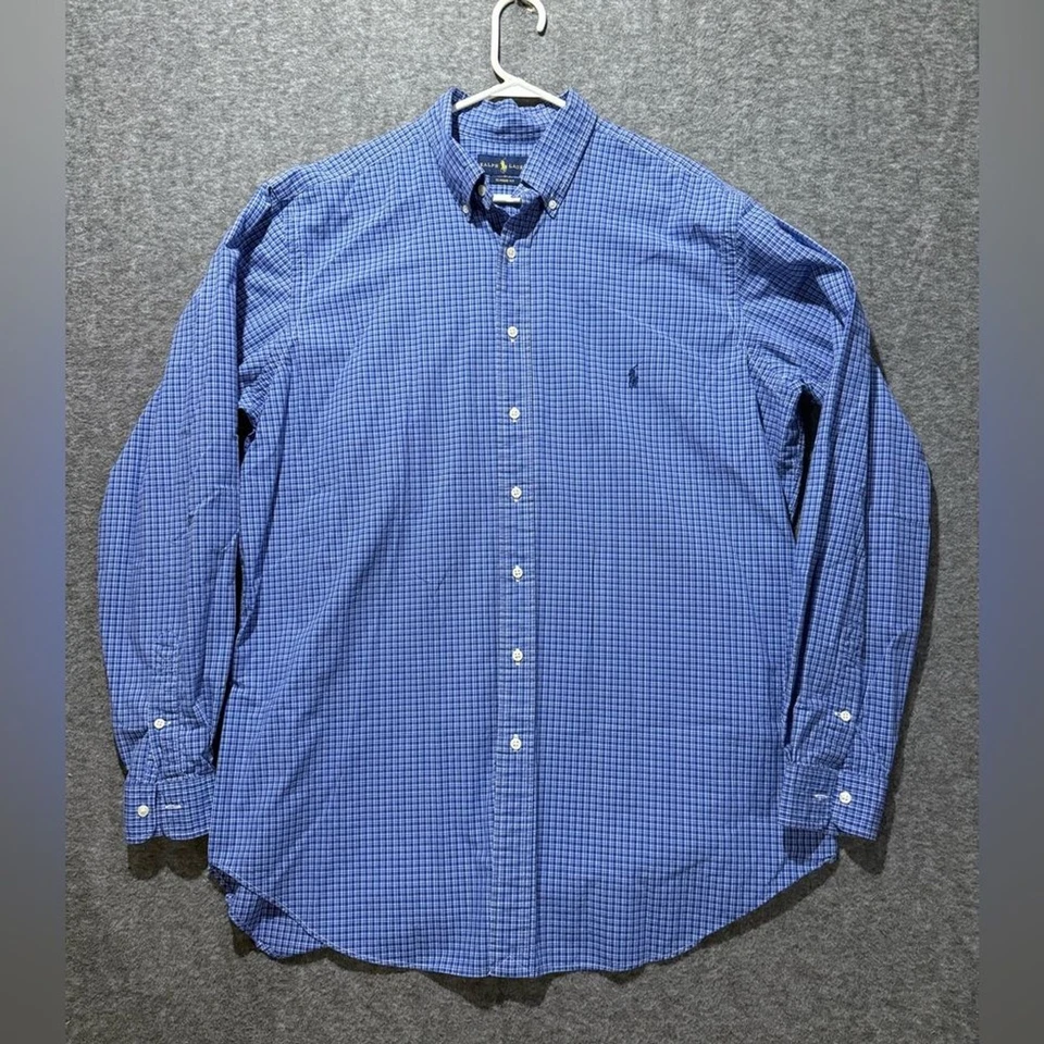 Ralph Lauren Vtg Dress Shirt Mens XLT blue plaid button up Classic Fit cotton - Image 2 of 4