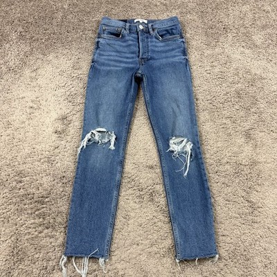 Redone Jeans Women 25 Skinny Ankle Crop High Rise Stretch Distressed Denim 24x27