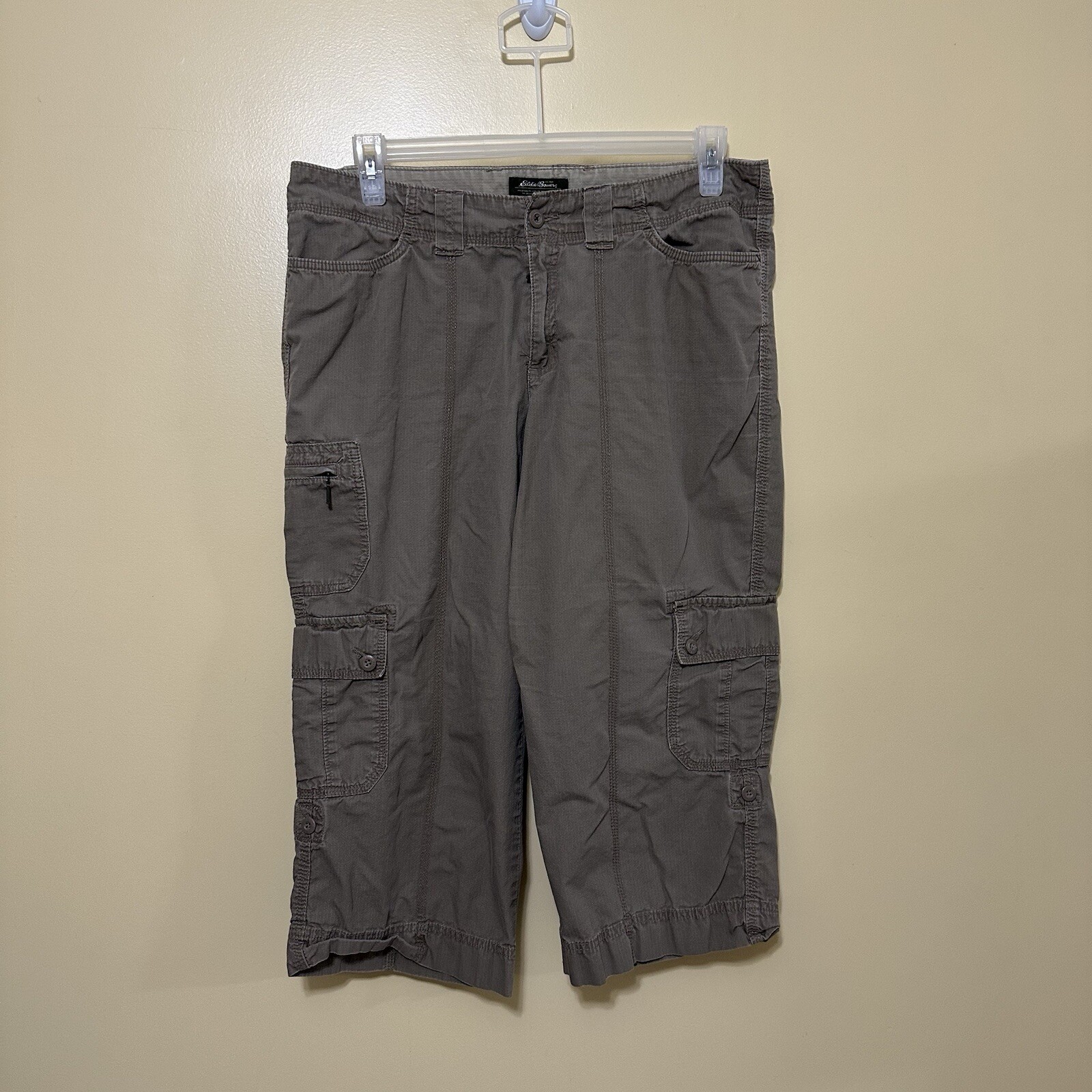 Eddie Bauer Cropped Cotton Cargo Capri Pants Grey Gray Women's Size 14 Outdoor