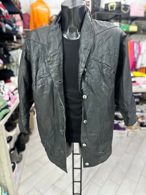 GENERICO genuine leather jacket used women woman size 54 black LLV132