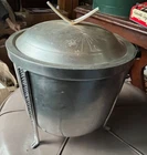 Vintage Aluminum Ice Bucket-Retro Space-Age Design-Milk Glass Interior-8.5"x7.5"