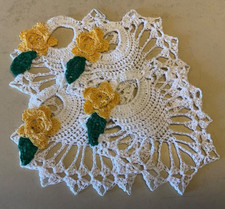 Ob.D. Handmade, Hand Crochet Heart Roses Lace Coasters, Set of 4