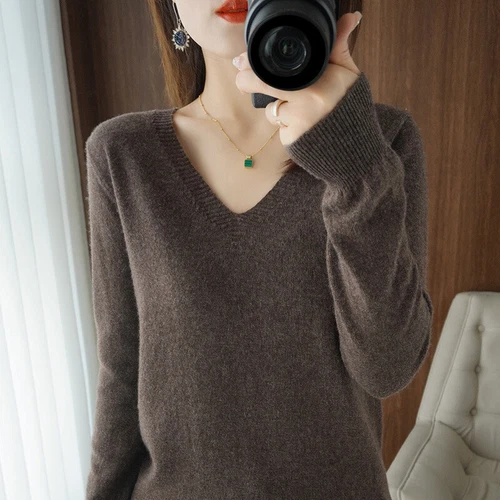 Winter Damen Kaschmirmischung Pullover lässig V-Ausschnitt Pullover Mode Strick Tops - Bild 5 von 33