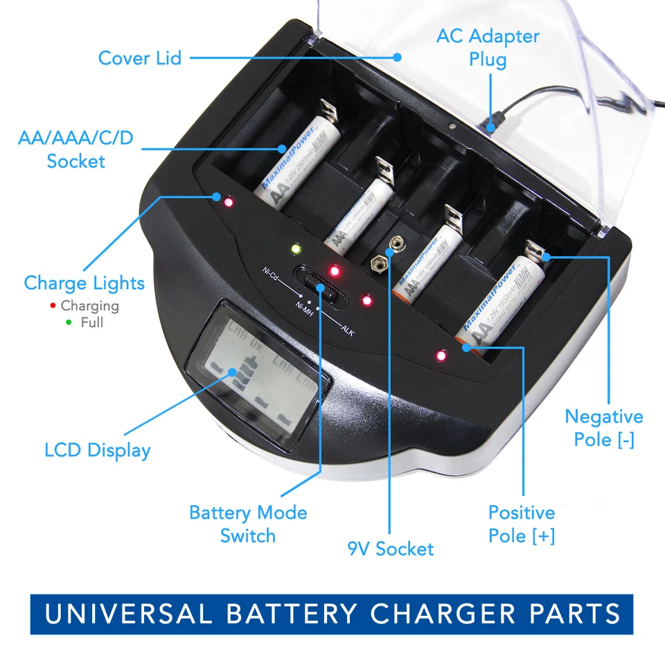 Alkaline Ni-Mh Ni-Cd Smart Charger FC999 for AA AAA AAAA C D 9V 9 Volt Cell - Image 4 of 4