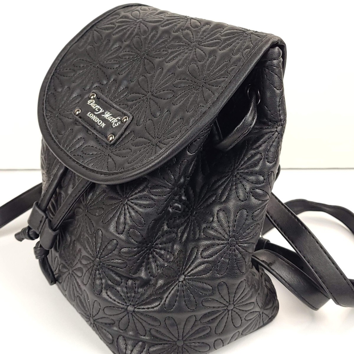 Darcy Marks London Black Embossed VEGAN Leather Backpack Darcy Marks London Black Vegan Leather Floral Convertible  main image 4