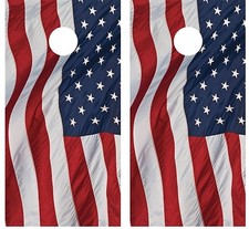 American Flag Waving Cornhole Board Wraps Decals Skins