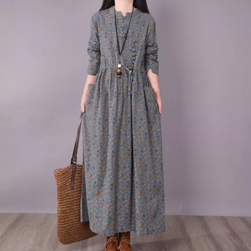 Ladies Long Dress Crew Neck Maxi Dresses Women Kaftan Holiday Sleeve Baggy Loose - Picture 6 of 47
