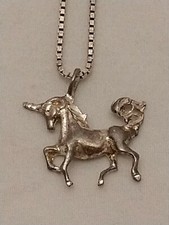 Sterling Silver Unicorn Pendant and Necklace Stamped 925 17"