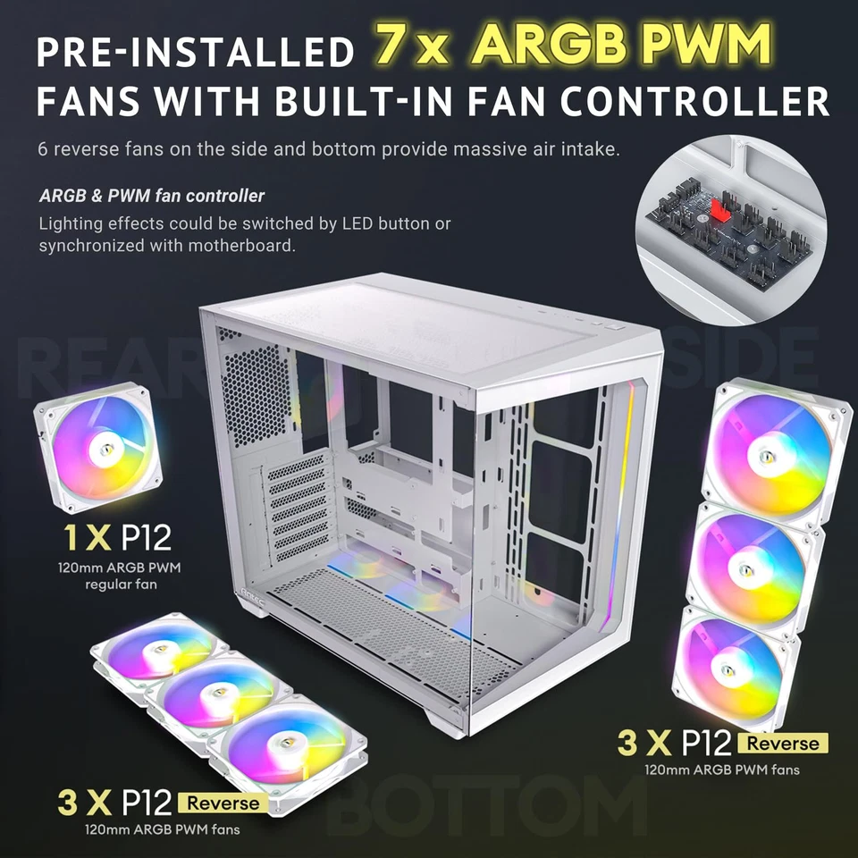 C5 ARGB Mid Tower PC Case with 7 PWM Fans and Tempered Glass Panels - Image 4 of 4