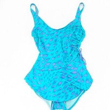 Catalina Vintage 80's Ruffle Waist Blue One Piece Leopard Swimsuit Size Large
