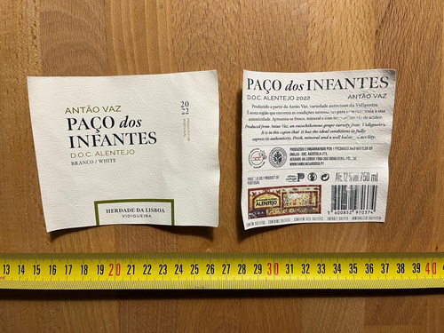 Etiqueta botella vino blanco Antão Vaz Paço dos infantes DOC alentejo 2022 Vidigueira - Imagen 4 de 5
