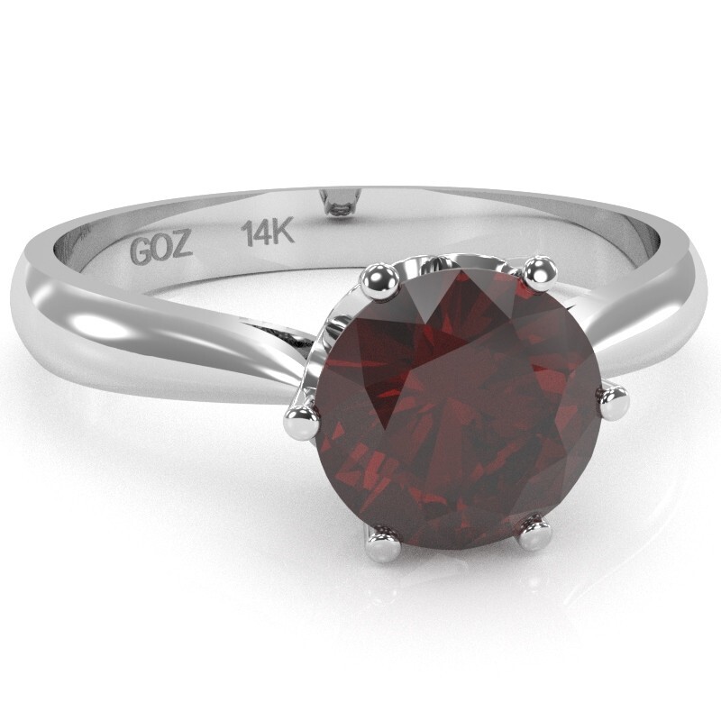 Crown Setting Garnet Engagement Ring In 14k Solid Gold