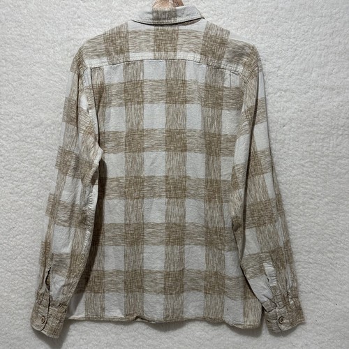 TERRITORY AHEAD Long Sleeve Linen Shirt Beige Check Men's Size Large - Picture 2 of 14