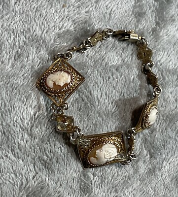 Victorian 18k Gold Filled Filigree stamped 800 Silver Cameo