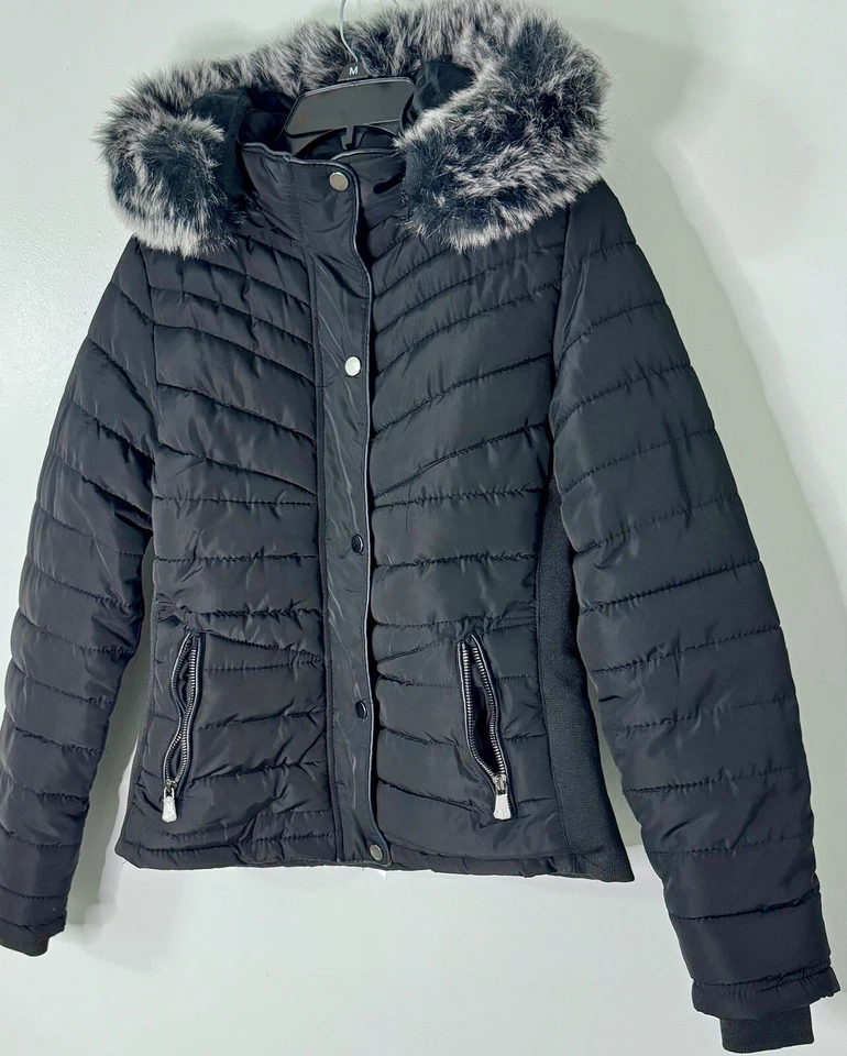 Snobbish Collection Girls Hooded Fitted Puffer Jacket Black Size M 10-12 - Image 2 of 4