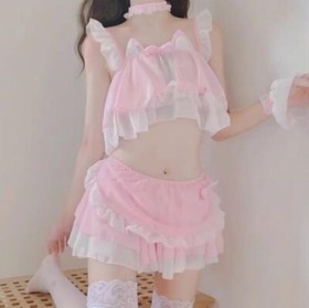 Sexy cute kawaii Chiffon bow dress lingerie Cosplay uniform girl Bikini Sets Cos