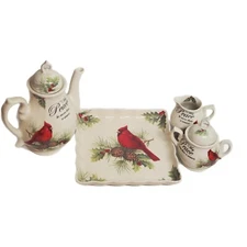 TEA SET POT CRACKER BARREL May Peace Be More Than A Season 6 CARDINAL Christmas 