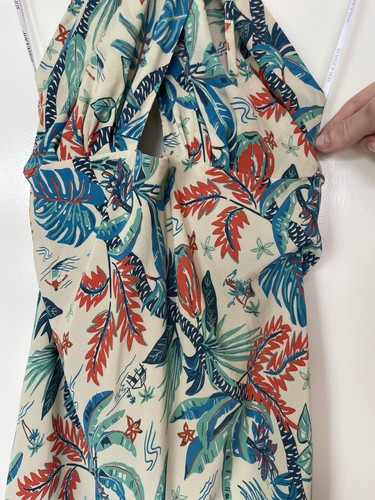 Shona Joy Dress BNWT Size AU 8/US 4 Malia Cross Front Halter Midi Cream/multi - Foto 13 di 17