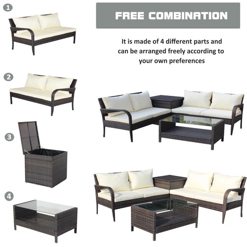 4 Piece Patio Sectional Wicker Rattan Outdoor Furniture Sofa Set w Storage Box - Picture 18 of 24