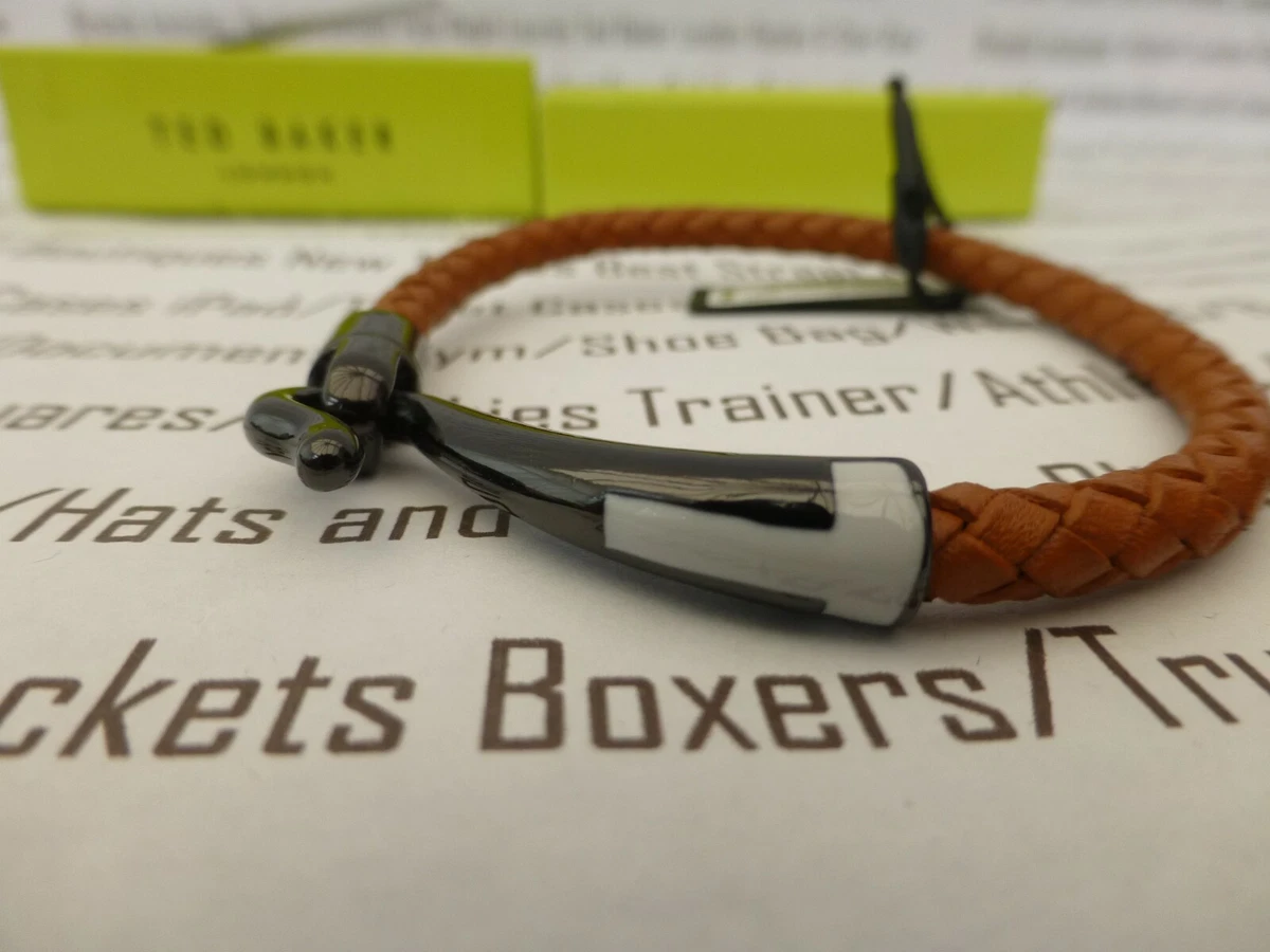 TED BAKER Mens Bracelet Mens BANAT Tan T-Detail Hook Leather