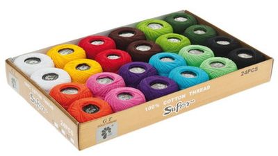 x Set 24 Knäuel Häkelgarn 12 Farben Nähen Stickerei Bunt 15gr dfh