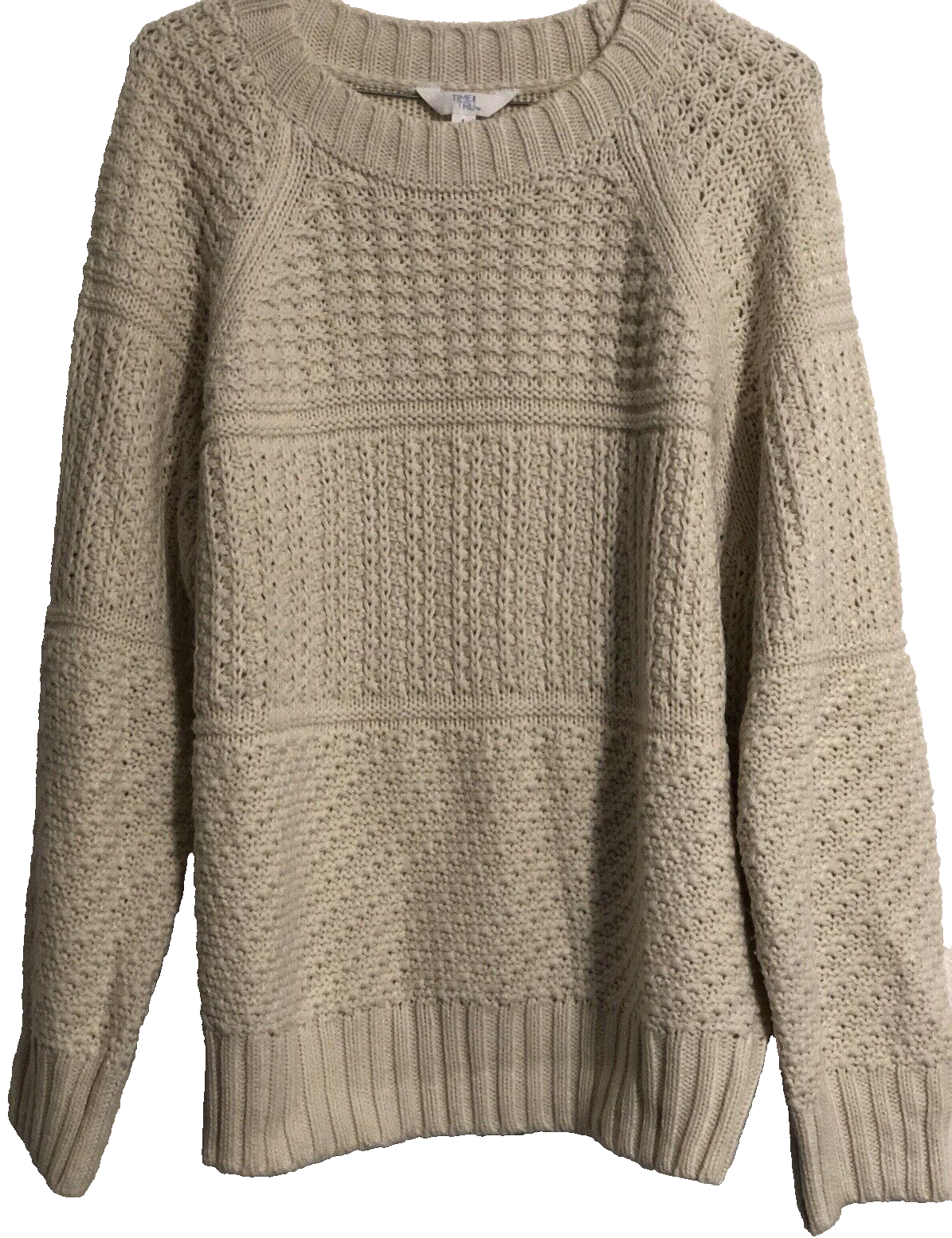 Heavy Knit Off White Women's Sweater Size Large 16-18 Long Sleeve Time & True-image