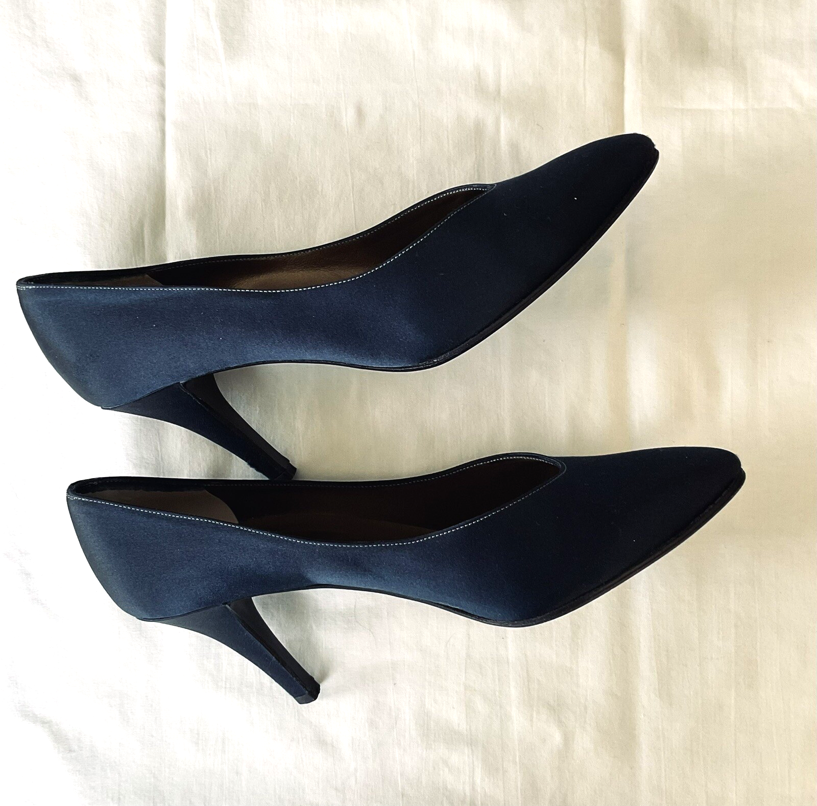 YVES SAINT LAURENT PARIS blu navy personalizzato tinto a punta pompa ~ tacco 7 5 N ~ 3"