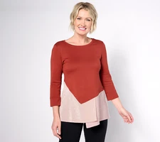 Women with Control Attitudes by Renee Knit Top Crushed Stripe Shirt Redwood XXS