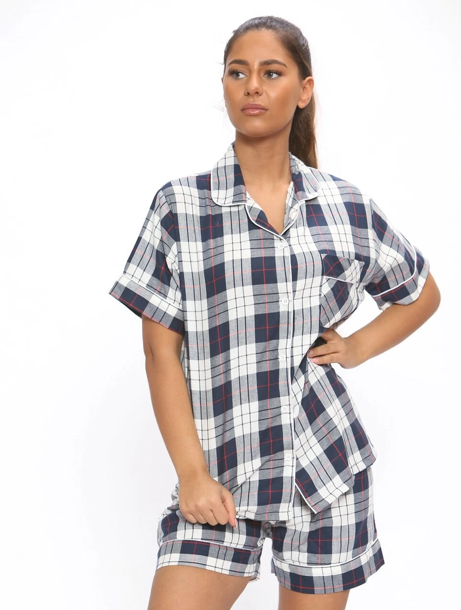 New Womens Brushed Cotton Check Winceyette Ladies Shorts Pyjama