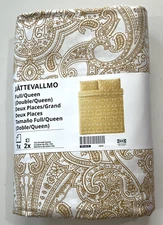 IKEA JATTEVALLMO Full/Queen Duvet Cover & 2 Pillowcase Yellow & White Paisley