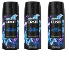 BL Axe Premium Body Spray Blue Lavender Mint & Amber 4oz each *Three Pack*