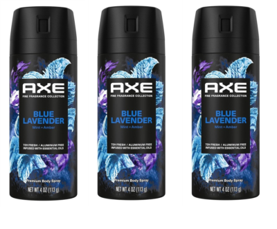 BL Axe Premium Body Spray Blue Lavender Mint Amber 4oz each
