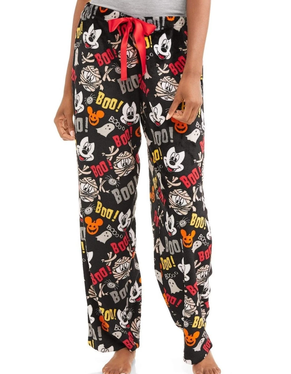 Womens Disney Mickey Mouse Soft Plush Fleece Pajama Pants Halloween Ghost  M-3XL