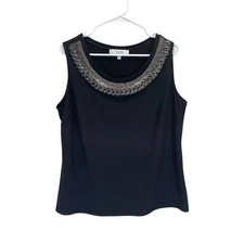 Jones New York Blouse Womens 14W Black Beaded Neckline Sleeveless Studio Career