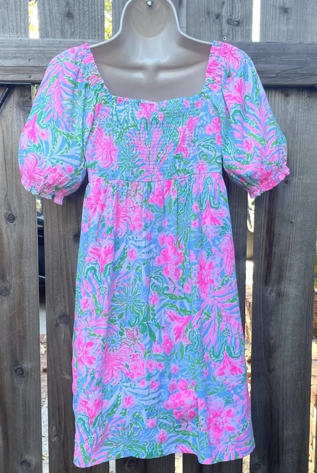 Lilly Pulitzer Dress Delaney Amalfi Blue Leaf It Wild GIRLS Size XL (12-14) NEW - Image 3 of 4
